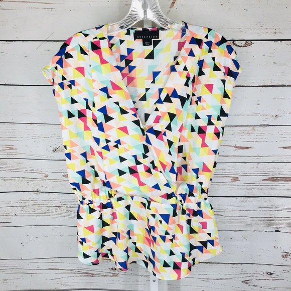 attention Tops - Attention short sleeve peplum multicolor blouse M